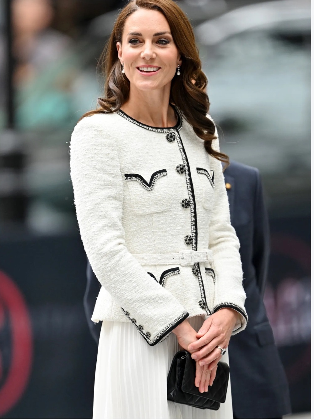Women's Cream Tweed Jacket with Black Trim